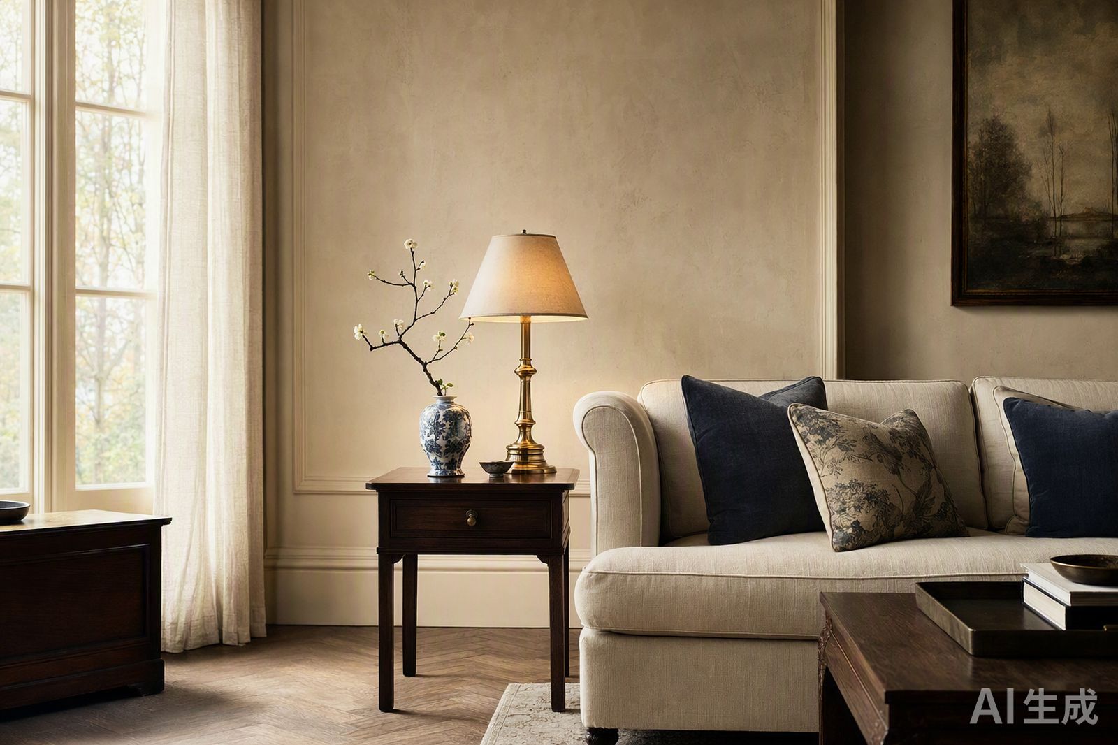 Cream old-money living room